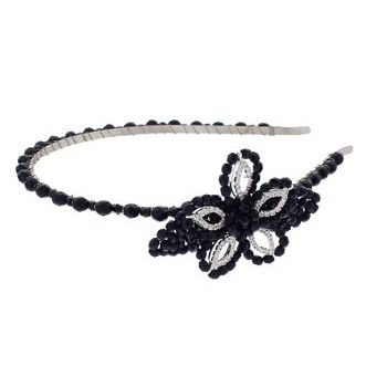 Balu - Headband w/Hex Beads & Crystal Flower - Jet Black (1)